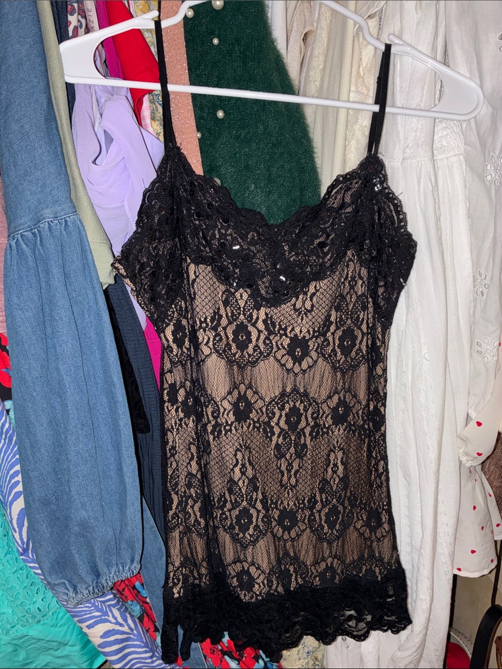 Studio Y Black Lace Camisole with Nude Lining